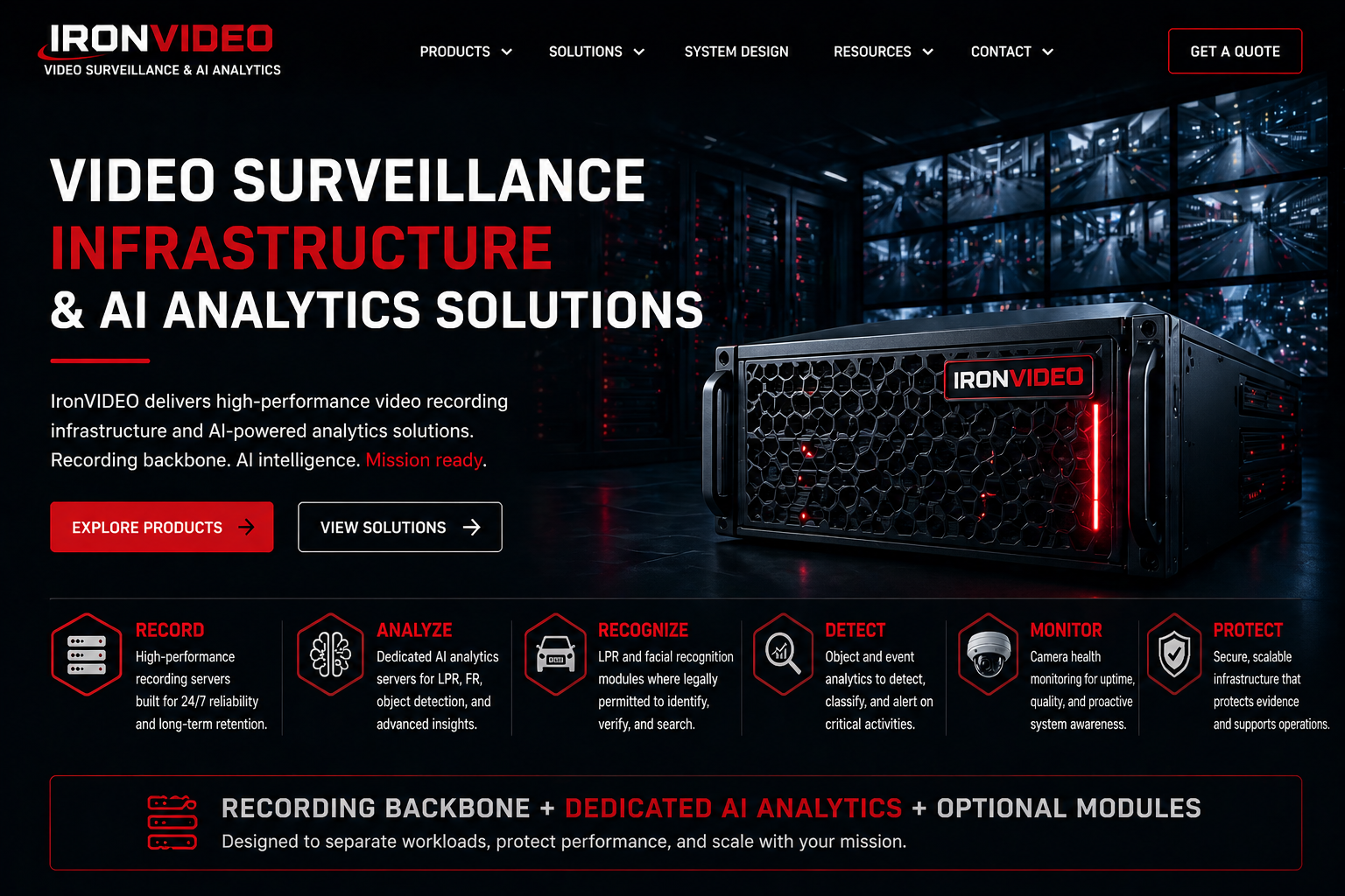 IronVIDEO enterprise NVR server and analytics infrastructure